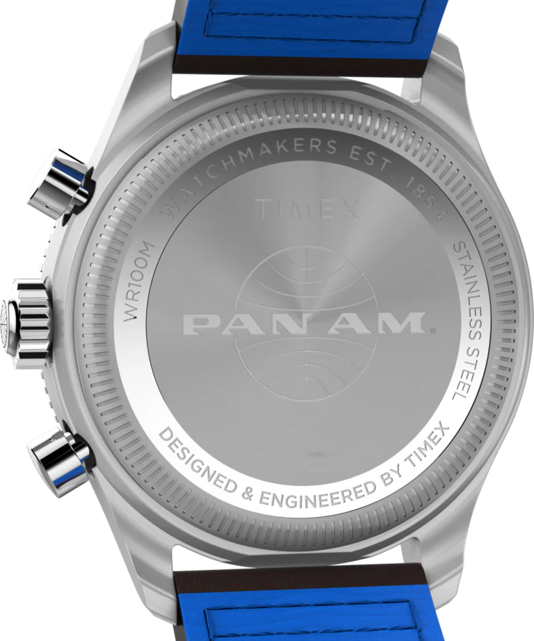 Timex Fly Back Chronograph x Pan Am® 43mm Leather Strap Watch