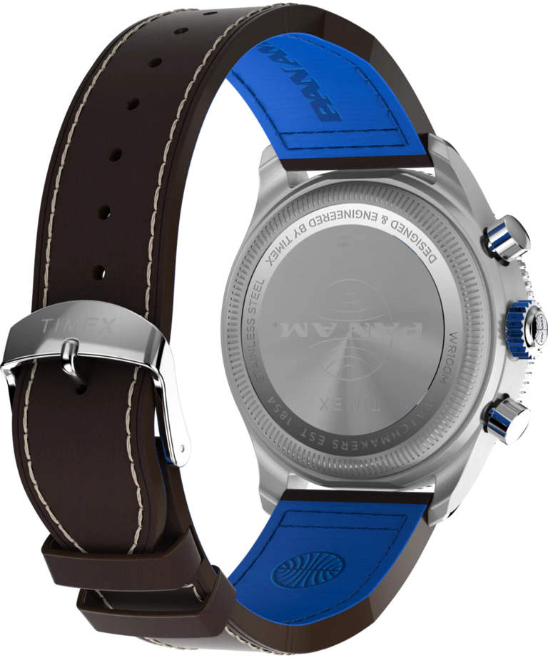 Timex Fly Back Chronograph x Pan Am® 43mm Leather Strap Watch