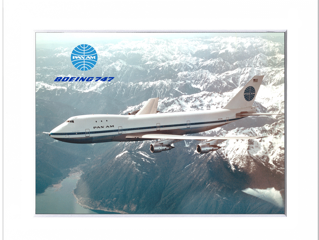 Pan Am Boeing 747 Over Cascades Matted 11 x 14 Print